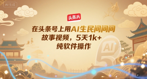 在头条号上用AI生民间故事视频，5天1k+，纯软件操作-辰风资源站