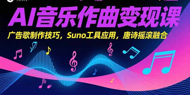 （15370期）AI音乐作曲变现课，广告歌制作技巧，Suno工具应用，唐诗摇滚融合-辰风资源站