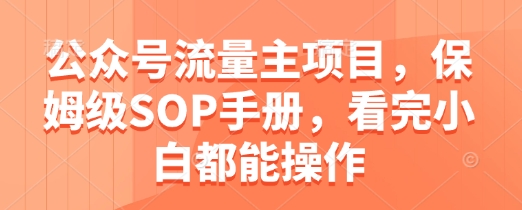 公众号流量主项目，保姆级SOP手册，看完小白都能操作-辰风资源站