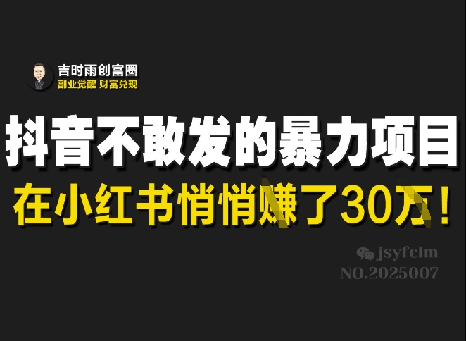 抖音不敢发的暴利项目，在小红书悄悄挣了30W-慕云辰风博客