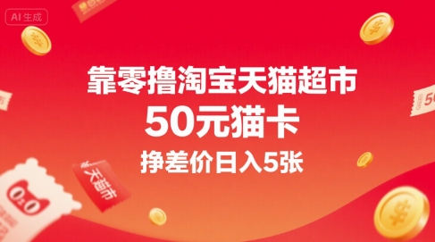 靠零撸淘宝天猫超市50元猫卡，挣差价日入5张-辰风资源站