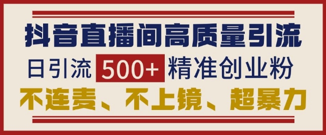 抖音直播间引流创业粉，无需连麦、不用上镜、超暴力，日引流500+高质量精准创业粉-慕云辰风博客