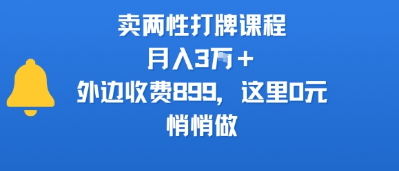 卖两性打牌课程，月入3W+外边收费899的课程，这里0元，悄悄做-辰风资源站