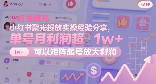 小红书聚光投放实操经验分享，单号月利润超1w+，可以矩阵起号放大利润-辰风资源站