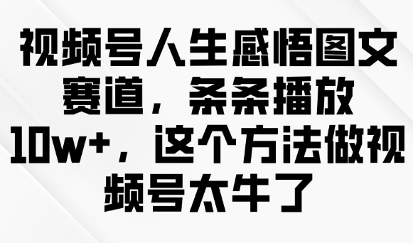 视频号人生感悟图文赛道，条条播放10w+，这个方法做视频号太牛了-辰风资源站