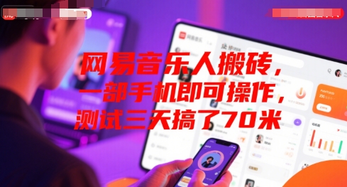 网易音乐人搬砖，一部手机即可操作，测试三天搞了70米-辰风资源站