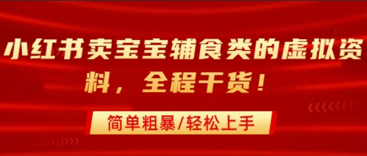小红书卖宝宝辅食类的虚拟资料，从引流到私域变现，全程干货，简单粗暴，轻松上手-辰风资源站