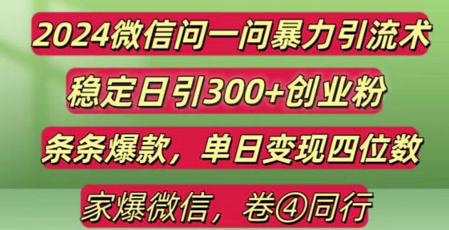 2024最新微信问一问暴力引流300+创业粉,条条爆款单日变现四位数【揭秘】-辰风资源站