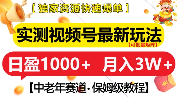 实测视频号最新玩法，中老年赛道，独家资源，月入过W+【揭秘】-慕云辰风博客