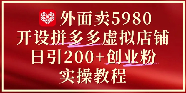 外面卖5980开设拼多多虚拟店铺：单日引流200+创业付费粉实战教程-辰风资源站