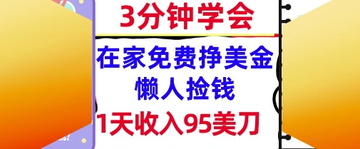 在家免费挣美金，1天收入95美刀，超简单，3分钟学会，长久的被动收入-辰风资源站