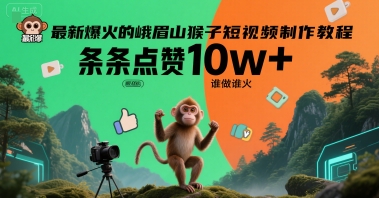 最新爆火的峨眉山猴子短视频制作教程，条条点赞10w+，谁做谁火【教程+提示词】-辰风资源站