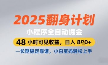 2025小程序全自动掘金，48 小时可见收益，日入8张，长期稳定靠谱，小白宝妈轻松上手【揭秘】-辰风资源站
