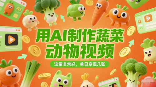 用AI制作蔬菜动物视频，流量非常好，单日变现几张-辰风资源站
