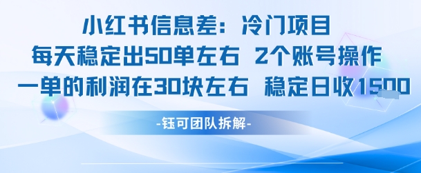 小红书信息差冷门项目一单利润30块每天稳定1.5k左右2个账号操作-辰风资源站