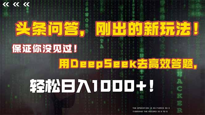 （14957期）头条问答，刚出的新玩法！保证你没见过！结合Deepseek高效答题，轻松日…-辰风资源站