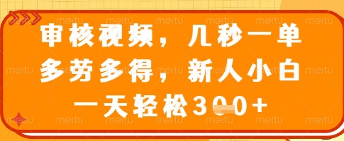 审核视频，几秒一单，多劳多得，新人小白一天轻松3张【揭秘】-慕云辰风博客