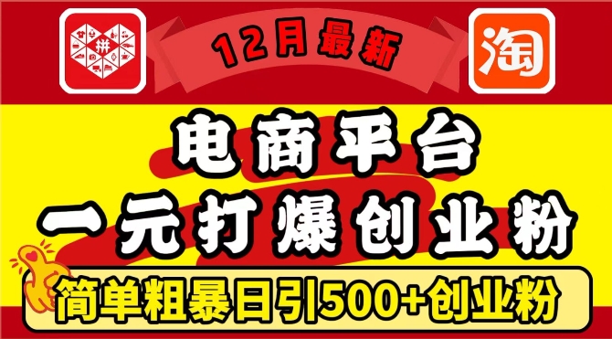 12月最新：电商平台1元打爆创业粉，简单粗暴日引500+精准创业粉，轻松月入过W【揭秘】-慕云辰风博客