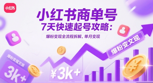 小红书商单号7天快速起号攻略：爆粉变现全流程拆解，单月变现3k+-辰风资源站