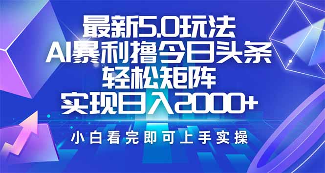 （14336期）今日头条最新5.0玩法，思路简单，复制粘贴，轻松实现矩阵日入2000+-慕云辰风博客