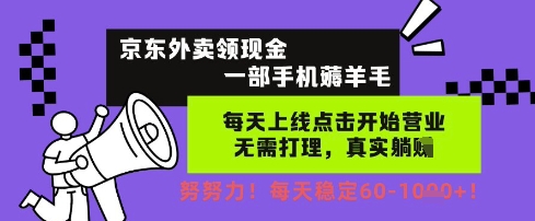 京东外卖领现金，一部手机薅羊毛，每天上线动动手指，无需打理，每天保底60+，每天就是如此轻松【揭秘】-辰风资源站