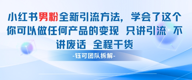 小红书男粉引流 学会了这个变现很容易，不讲废话全程针对男人的打法 全程干货-辰风资源站