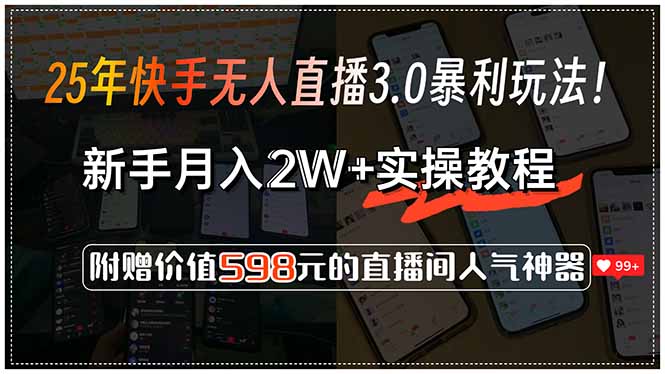 （15335期）25年快手无人直播3.0暴利玩法！，新手月入2W+实操教程，附赠价值598元…-辰风资源站