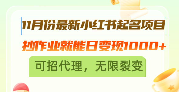 （13256期）11月份最新小红书起名项目，抄作业就能日变现1000+，可招代理，无限裂变-慕云辰风博客