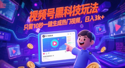 视频号黑科技玩法，只需10秒一键生成热门视频，日入3k+【揭秘】-辰风资源站