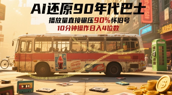 AI还原90年代巴士，一帧就让70后泪崩，播放量直接碾压90%怀旧号，每天操作十分钟，日入四位数-辰风资源站