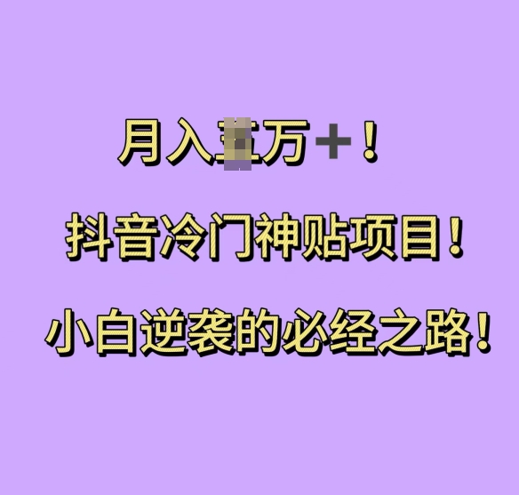 抖音冷门神贴项目，小白逆袭的必经之路，月入过W【揭秘】-慕云辰风博客