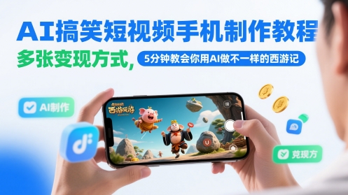 AI搞笑短视频手机制作教程，多张变现方式，5分钟教会你用AI做不一样的西游记-辰风资源站